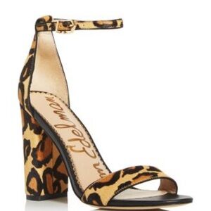 SAM EDELMAN Yaro Animal Print Block Heel Sandals Nude Leopard Brahma Heels 4”